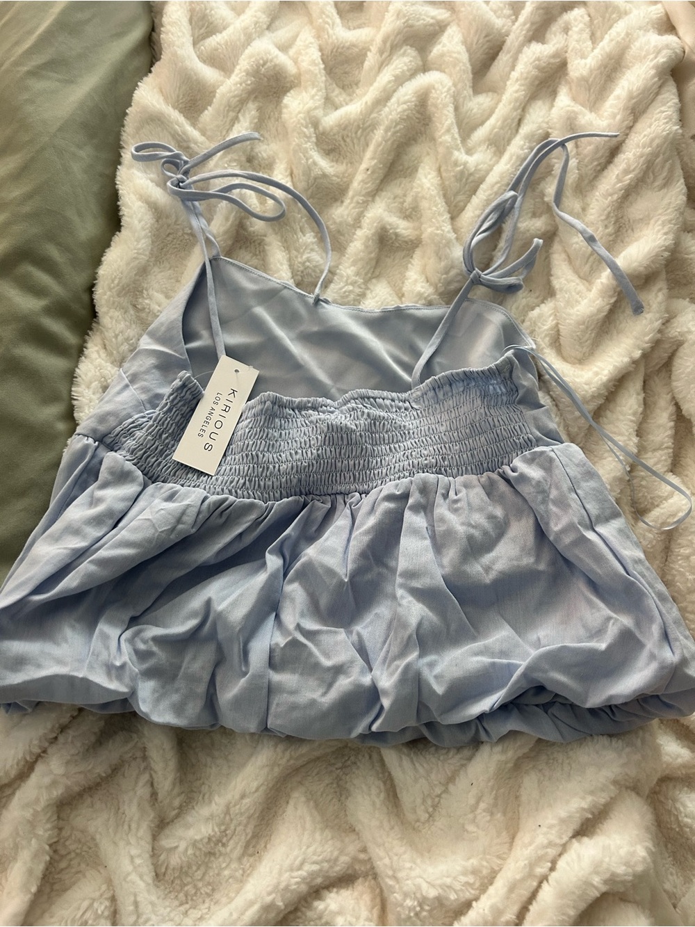 Light Blue Tie-Shoulder Babydoll Top - Picture 2 of 2